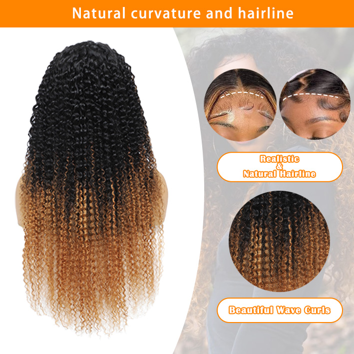18-30 inches 13x6 1B/30 # lace front waterwave wig for human | Women's curly wig human hair with free stitching and natural hairline