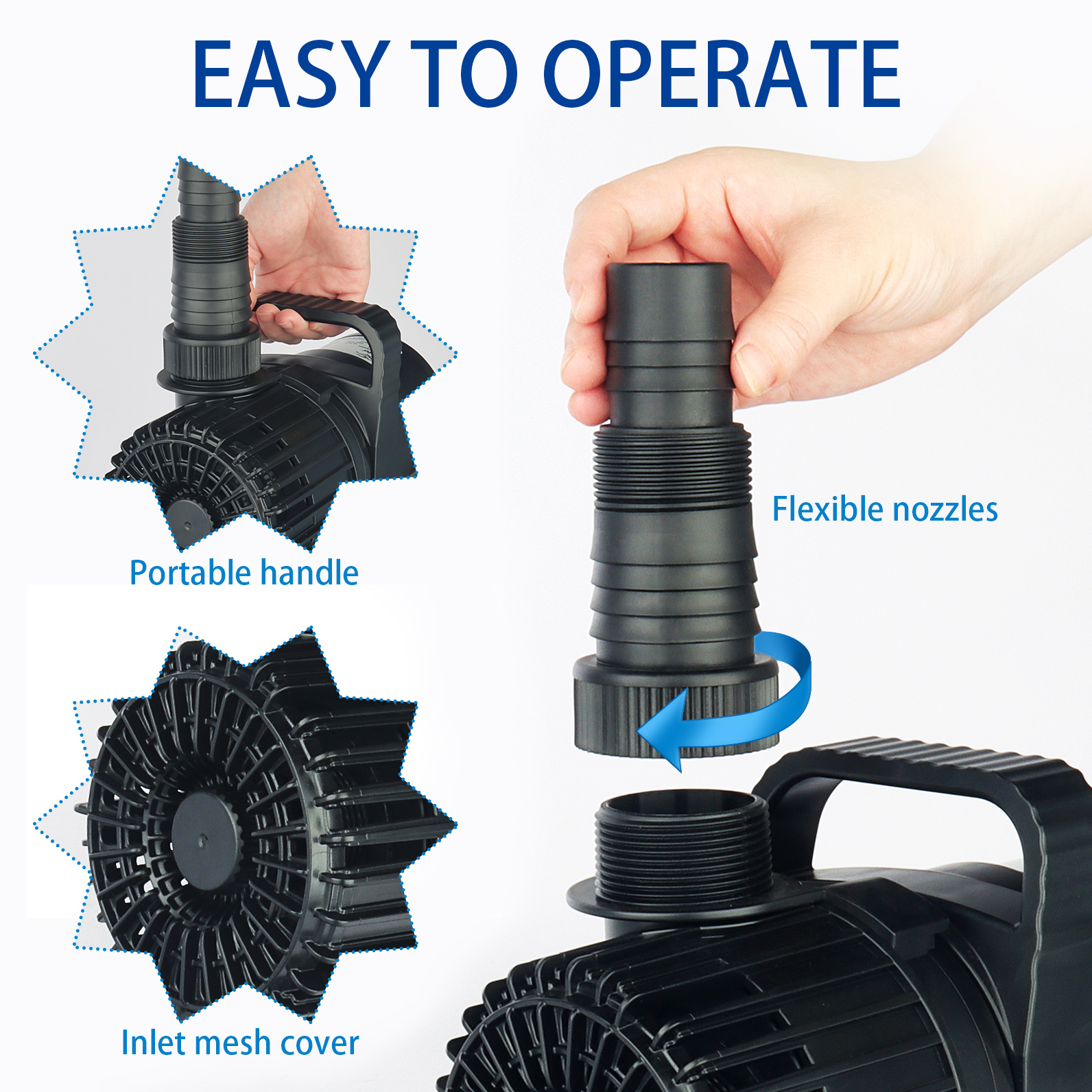 Submersible Outdoor Garden Pump with 3900 GPH Flow Rate for Ponds - Quiet Operation, Durable Design