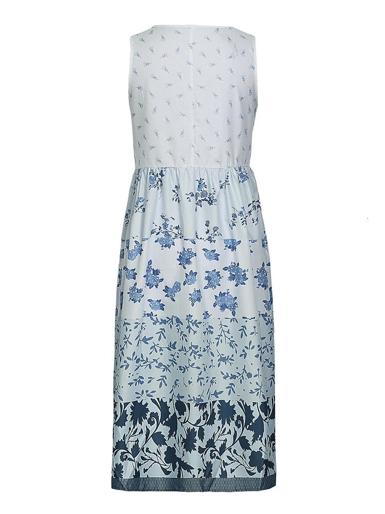 Plus Size Casual Womens Midi Dress Summer Floral Printed Sleeveless Flat Neck A-Line Bohemian Beach Dresses 250520