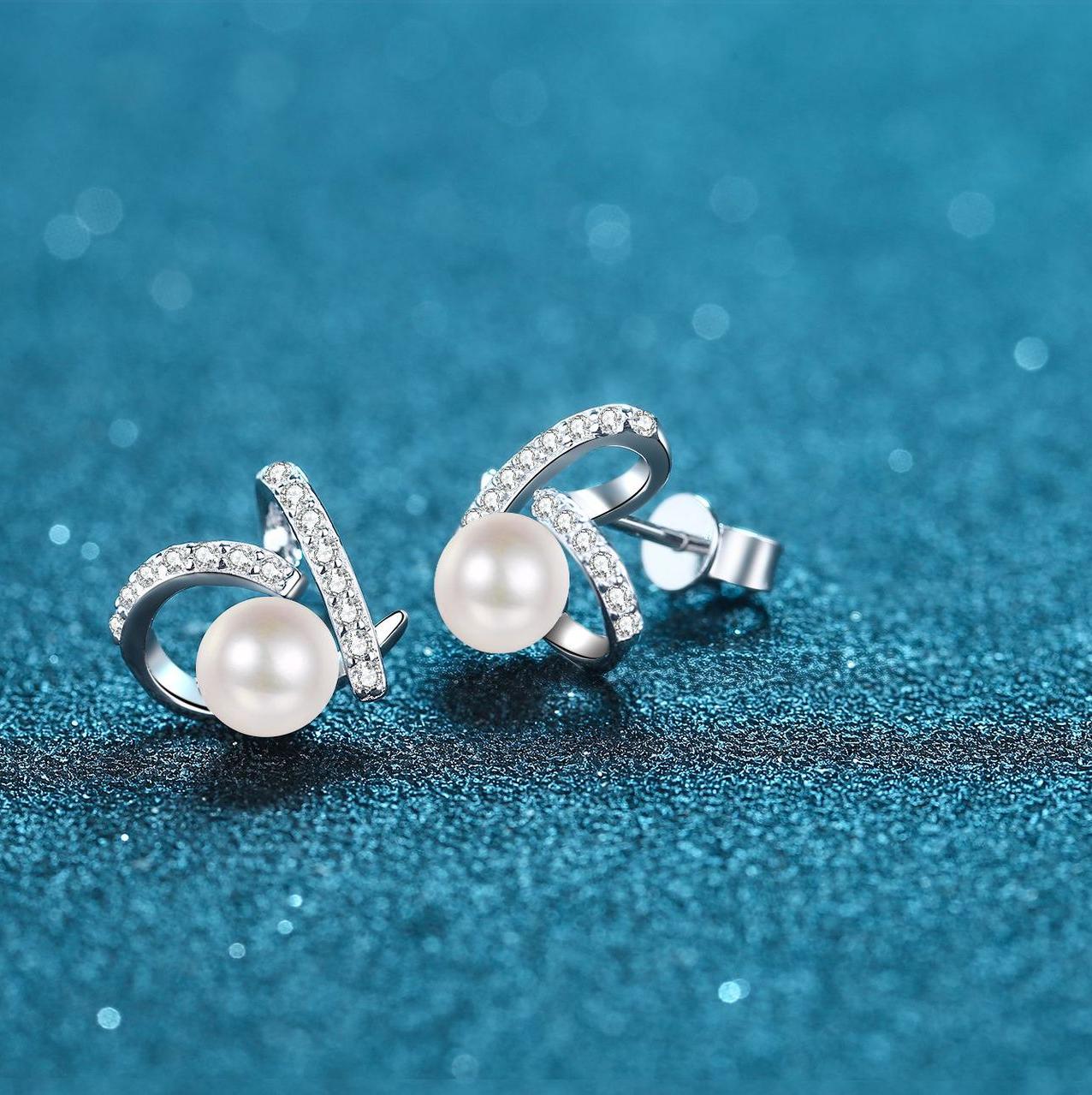 Hypoallergenic Sterling Silver Studs Enhanced by Radiant Moissanite Gemstones and Soft-Hued Freshwater Pearls