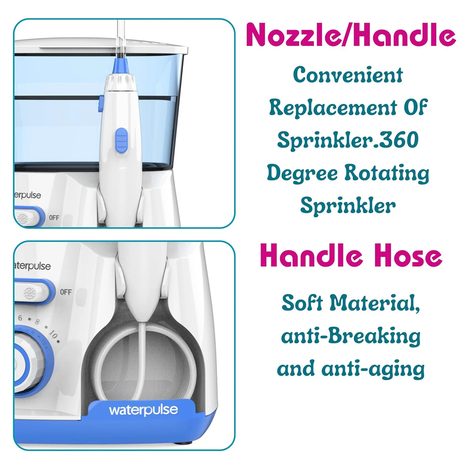 Waterpulse Electric Water Flosser Oral Irrigator 800ML Large Capacity Dental Hygiene Flossing Teeth Cleaner with 5x Tips 250519