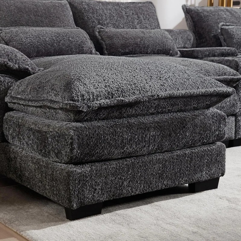 U-Shaped Modular Sectional Sofa, 124.8" Chenille Couch for Living Room, Grey Fluffy Sofa with Console Cupholders and USB