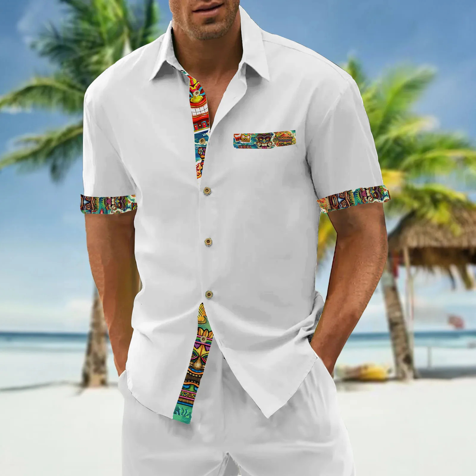Tiki Hawaiian Shirts For Men Mens Shirt 3d Printed Short Sleeved Shirt Simple Casual Tops Loose Oversized Men Clothing 250516