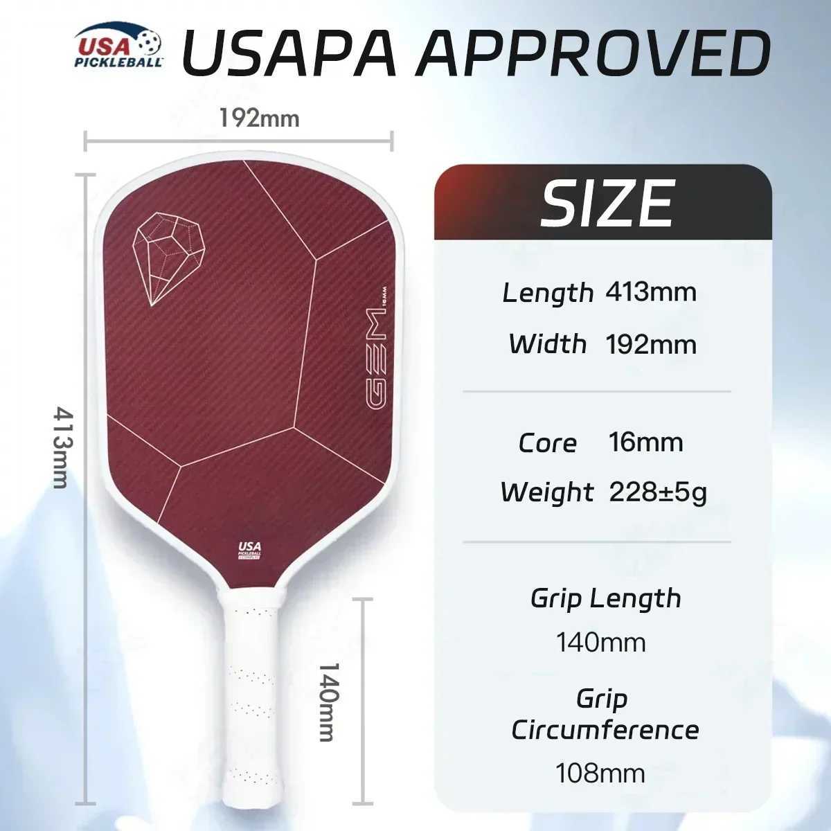 RUBY Pickleball Paddle Thermoformed Unibody Red 100% Kevlar Carbon Fibre 16MM Honeycomb Core Professional Pickleball Racket M250521