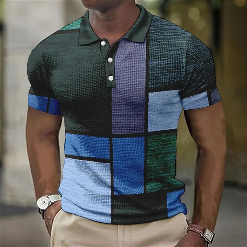 Vintage Splicing Striped Plaid 3D Printed Polo Shirts For Men Clothes Fashion Women Streetwear Block Graphic POLO Shirt Boy Tops 250517