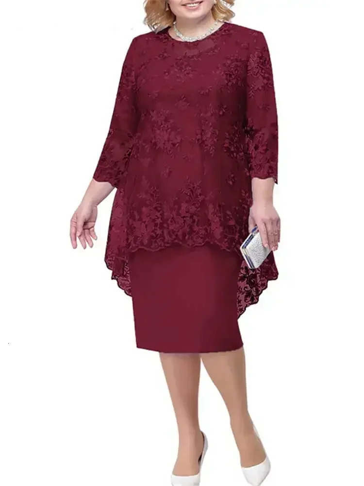 Women Plus Size Dress O-neck Midi Loose Dress M-5XL Lady Evening Lace Mesh Sexy Elegant Dress Female Clothing Summer Autumn 250520