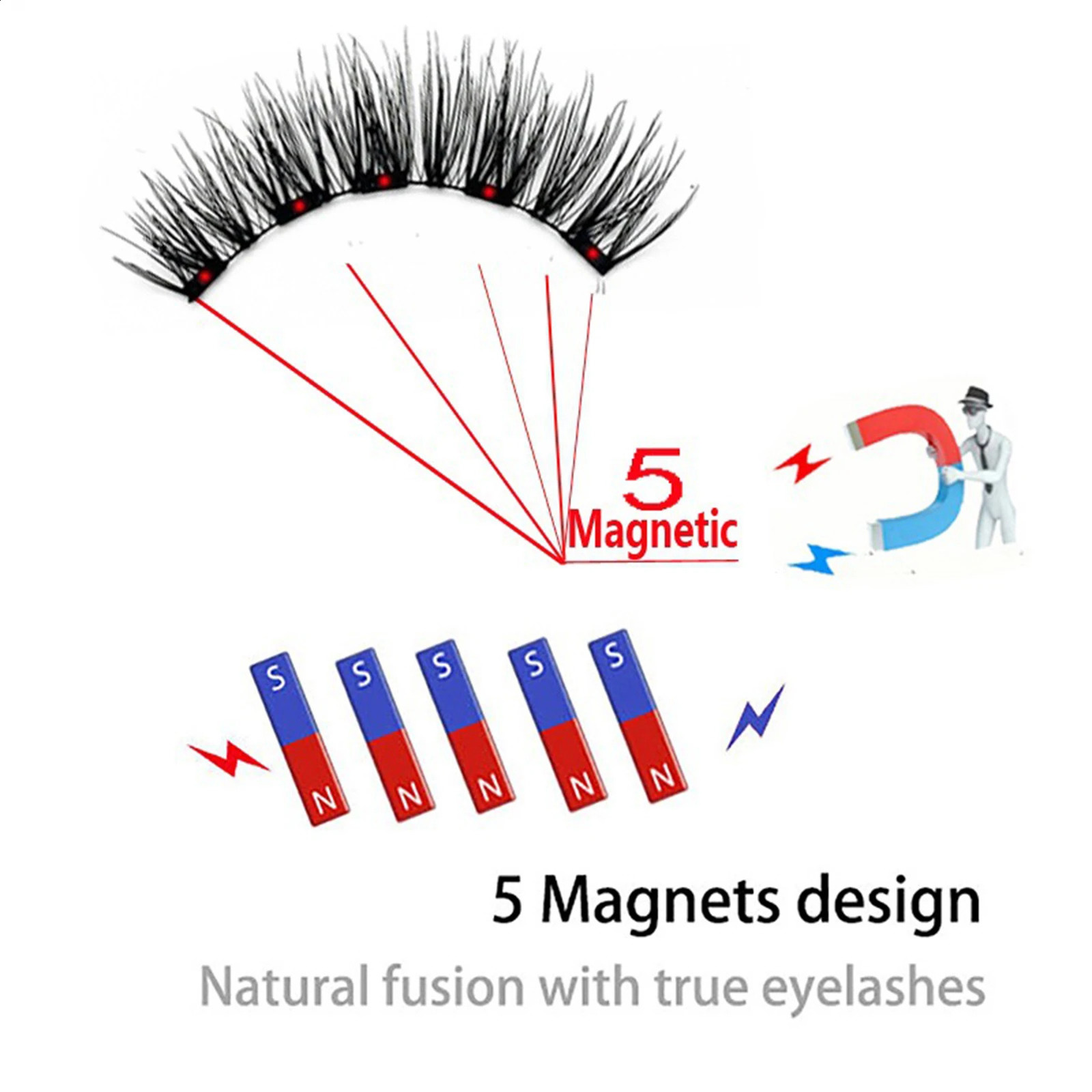 3D Natural Magnetic Eyelashes With 5 Magnetic Lashes extenstions Individual lash supplies Reusable Handmade False Eyelashes 250521