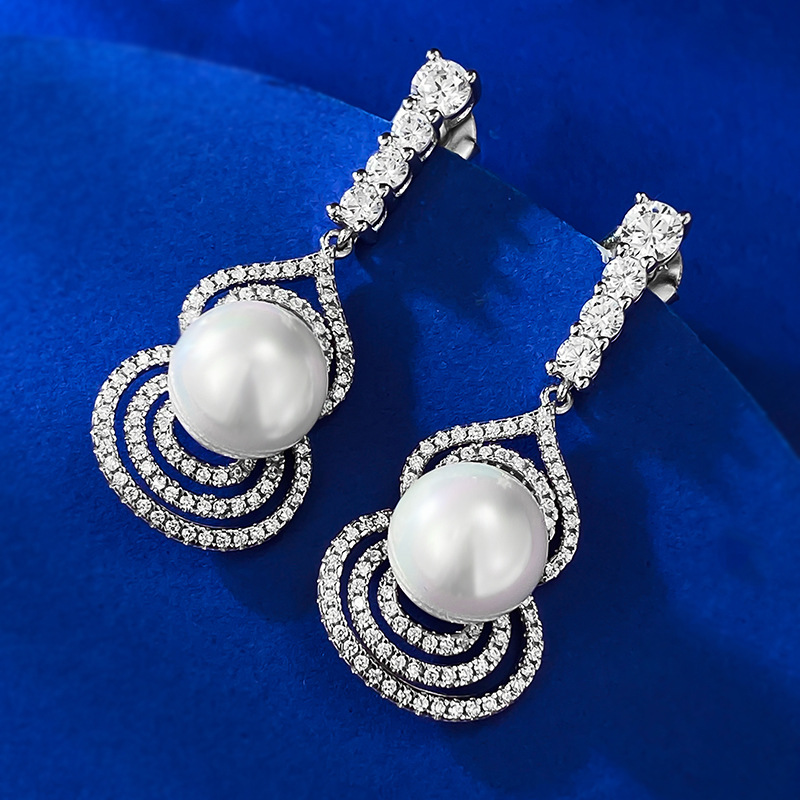 Chic Designer S925 Sterling Silver Gourd Studs Enhanced by Stunning Fake Pearl Accents