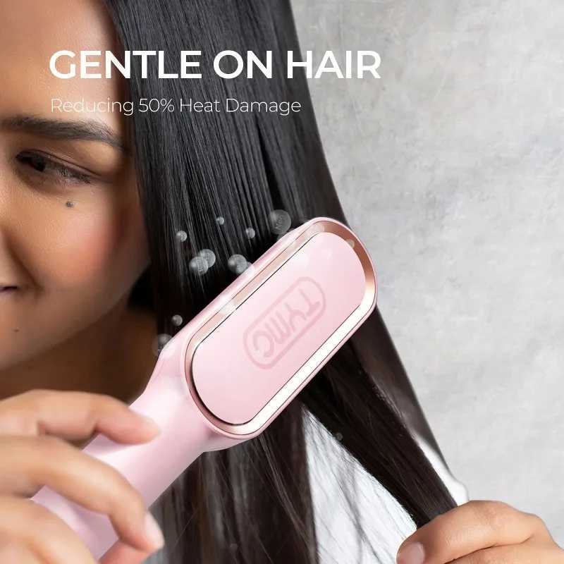 TYMO Ring Hair Straightener Brush Hair Straightening Iron with Built-in Comb Anti-Scald Dual Voltage Pink W250521 - view 3