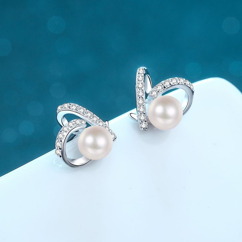 Hypoallergenic Sterling Silver Studs Enhanced by Radiant Moissanite Gemstones and Soft-Hued Freshwater Pearls