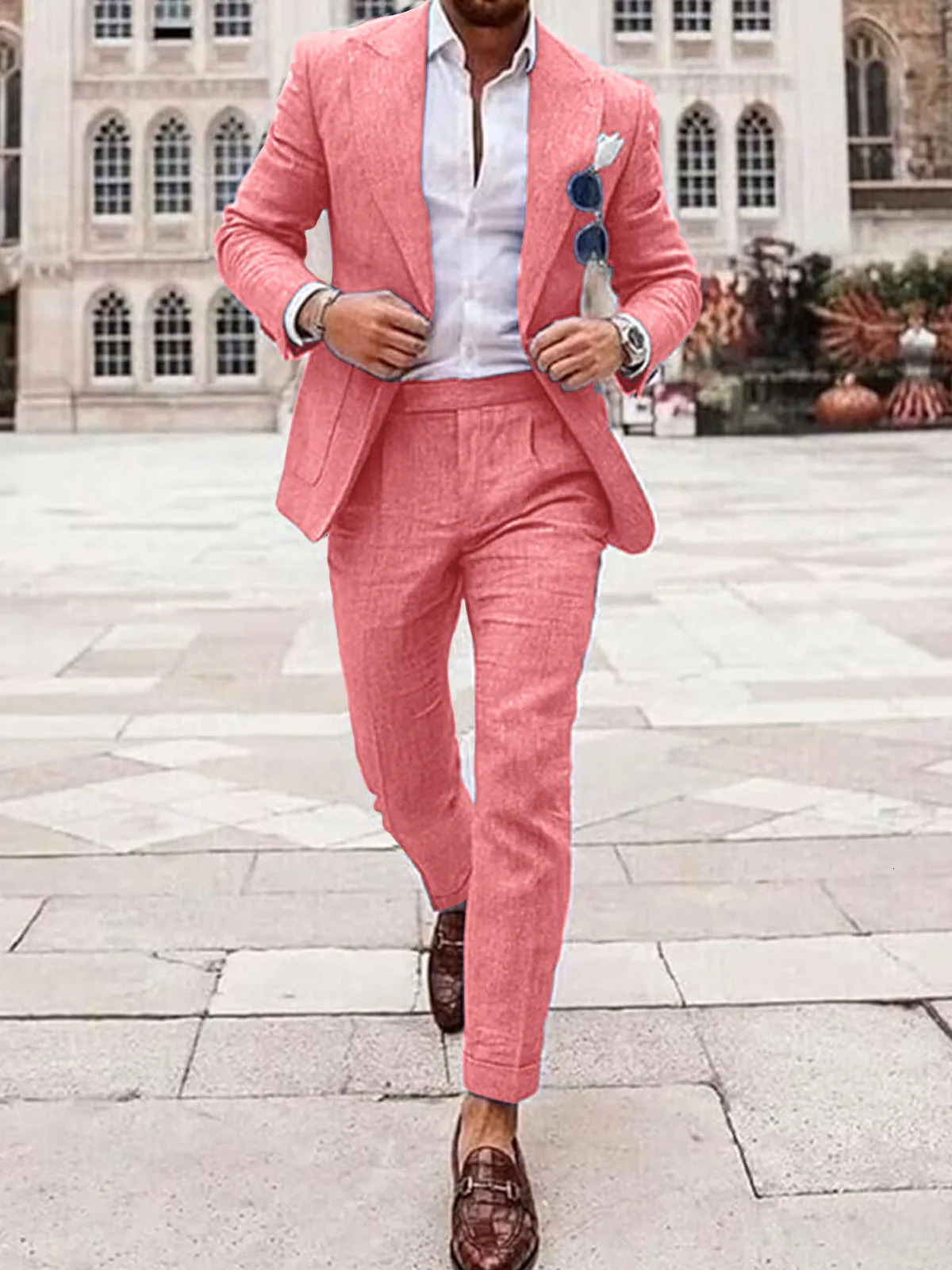 Summer Linen Csaual Suits for Men Slim Fit Peaked Lapel Beach Vacation Solid Tuxedo Trajes Para Hombre Terno Masculino Men Suits 250516