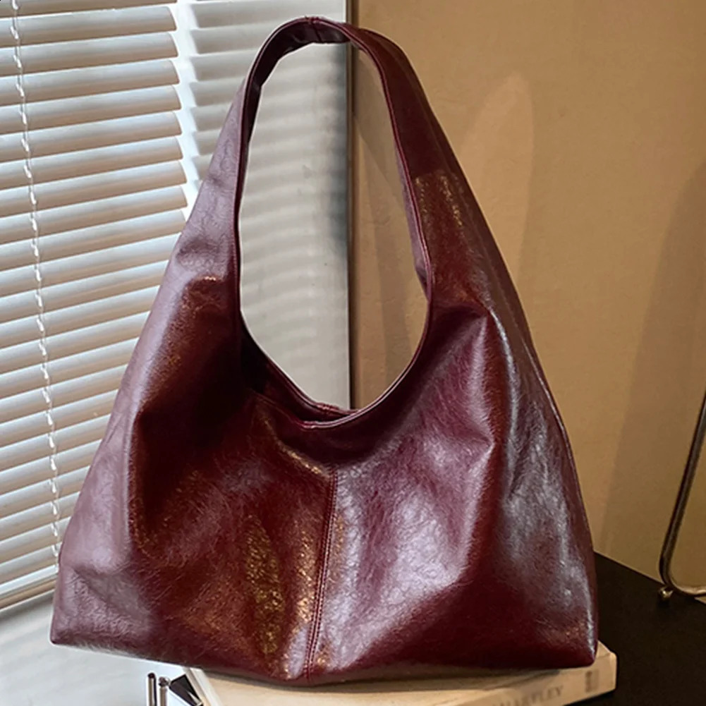 Vintage Shoulder Bags for Women Large Hobo Shopper Bag Solid Color Soft PU Leather Underarm Handbag Purse Ladies Travel Tote Bag 250520