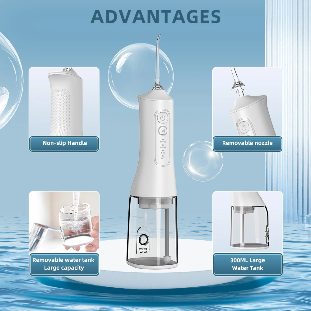 Oral irrigator USB charging portable water flosser with four modes 300ML water tank waterproof oral cleaner 250520