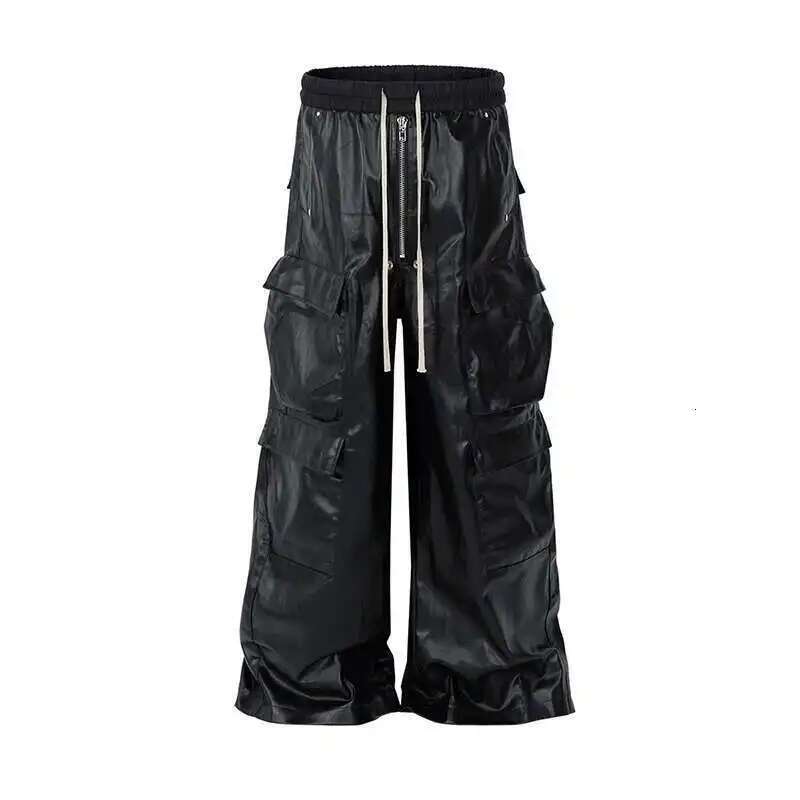 PFNW American Men's Trousers Drawstring Multiple Pockets Matte Coating Sier Stacking Slightly Flared Cargo Pants Tide 28W5487