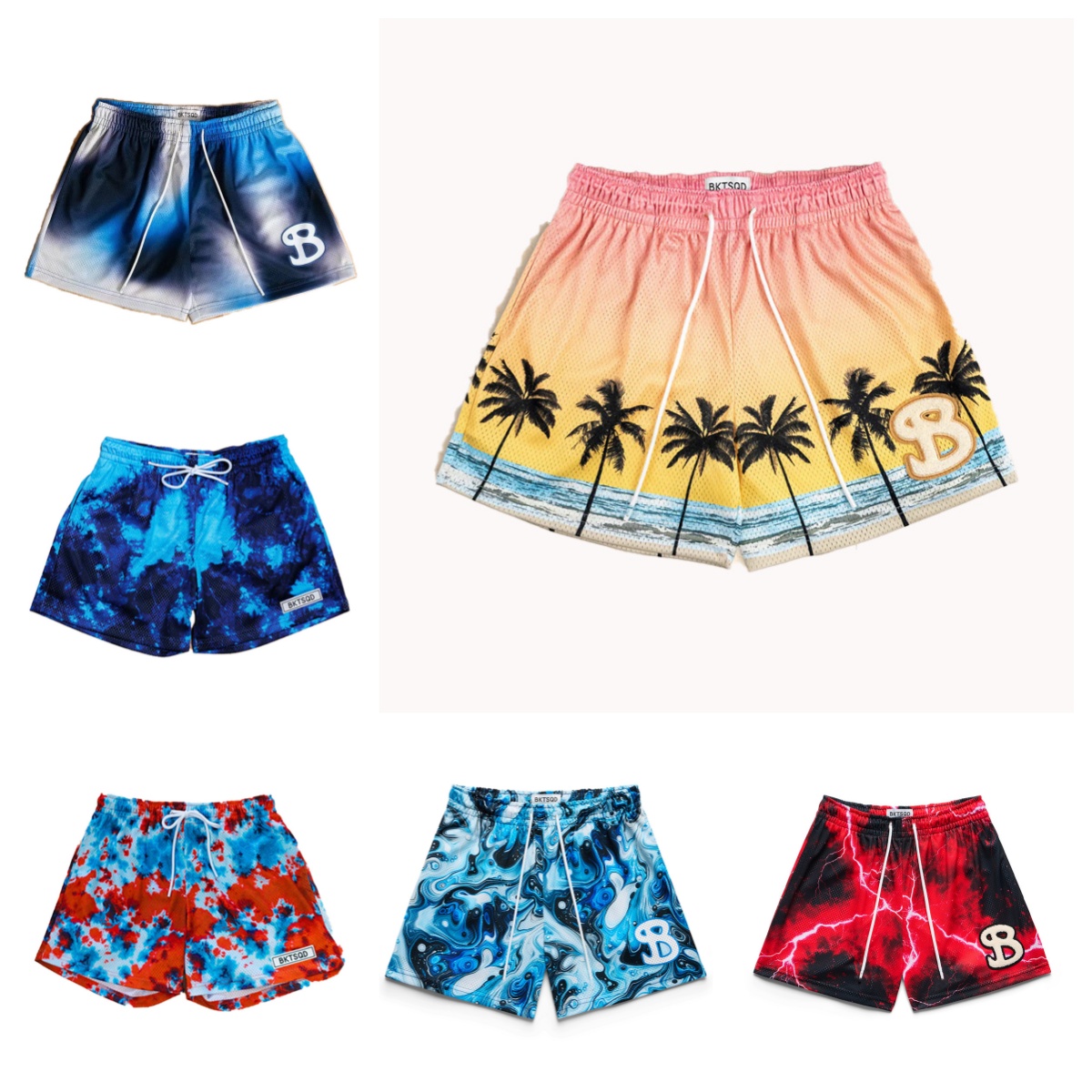 Designer Men's Shorts BKTSQD American Trendy Brand Summer Sports Fitness Basketball Beach Pants Travel Mesh Breathable College Bodybuilding Gym Basic Size S-2XL