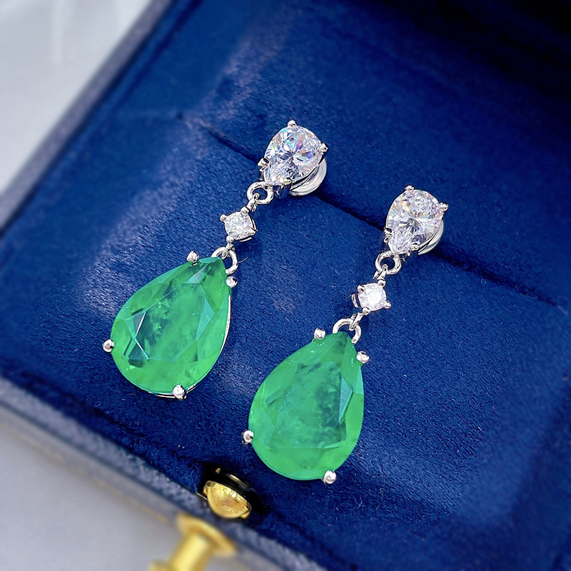 Elegant S925 Sterling Silver Vintage Green Stone Teardrop Earrings - Hypoallergenic & Lightweight Jewelry for Women