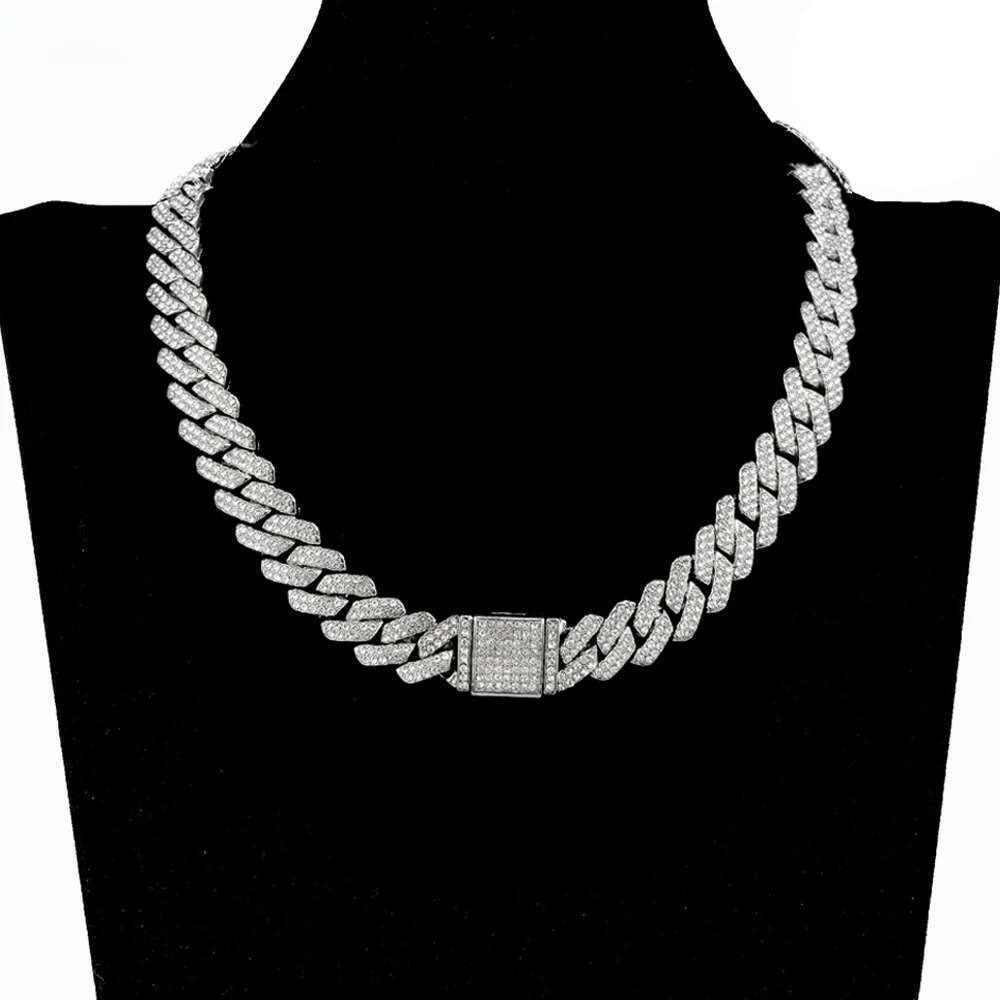 Necklace+Bracelet k Chain Hip Hop Men Necklace 14mm iced out p chain 2 Row Rhie Paved Miami Rhombus Cuban