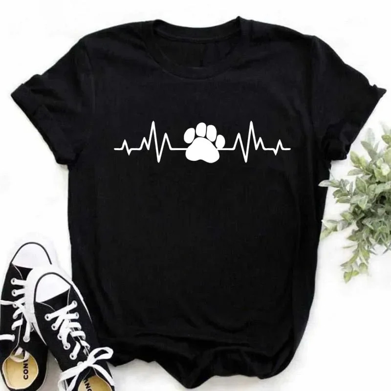 Cartoon T-shirt Funny Dog Paws T-shirt Summer Fashion Aesthetic Tshirts Maycaur Heart Paws Print T Shirt Women Clothing 250517