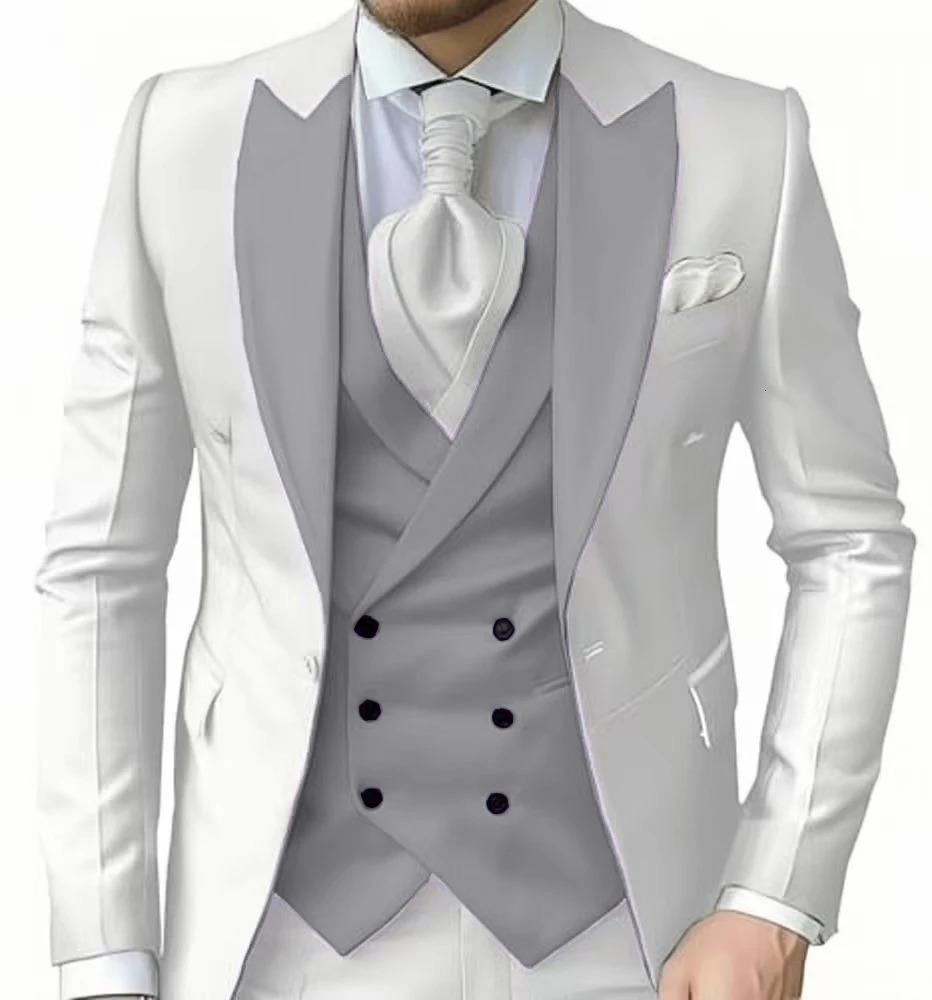 mens suit with peak lapel for wedding Elegant man suit Customized on demand 3 pieces Blazer Vest And Pants set Graduation party 250516