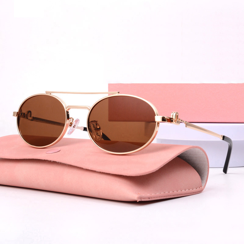 Retro Metal Sunglasses mu mu women Designer Double Bridge Oval Men Pilot Small Gold Frame Occhiali Da Sole Sexy Woman Drive Beach Anti-UV Glasses Shades A18