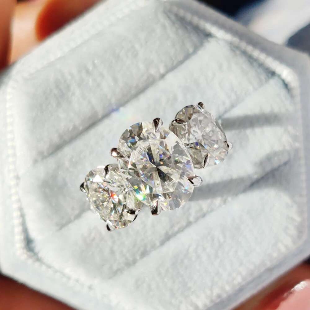 6cttw Oval Cut All Moissanite Engagement Ring with GRA 925 Sterling Silver Three Stone Diamond Wedding Bands for Women Jewelry