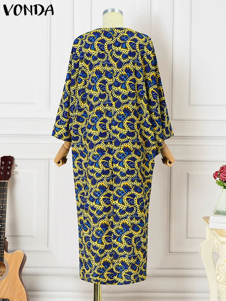 Plus Size 5XL VONDA Bohemian Printed Maxi Long Dress Women Vintage Flare Sleeve Vestidos Elegant Party Sundress Casual Robe 250520