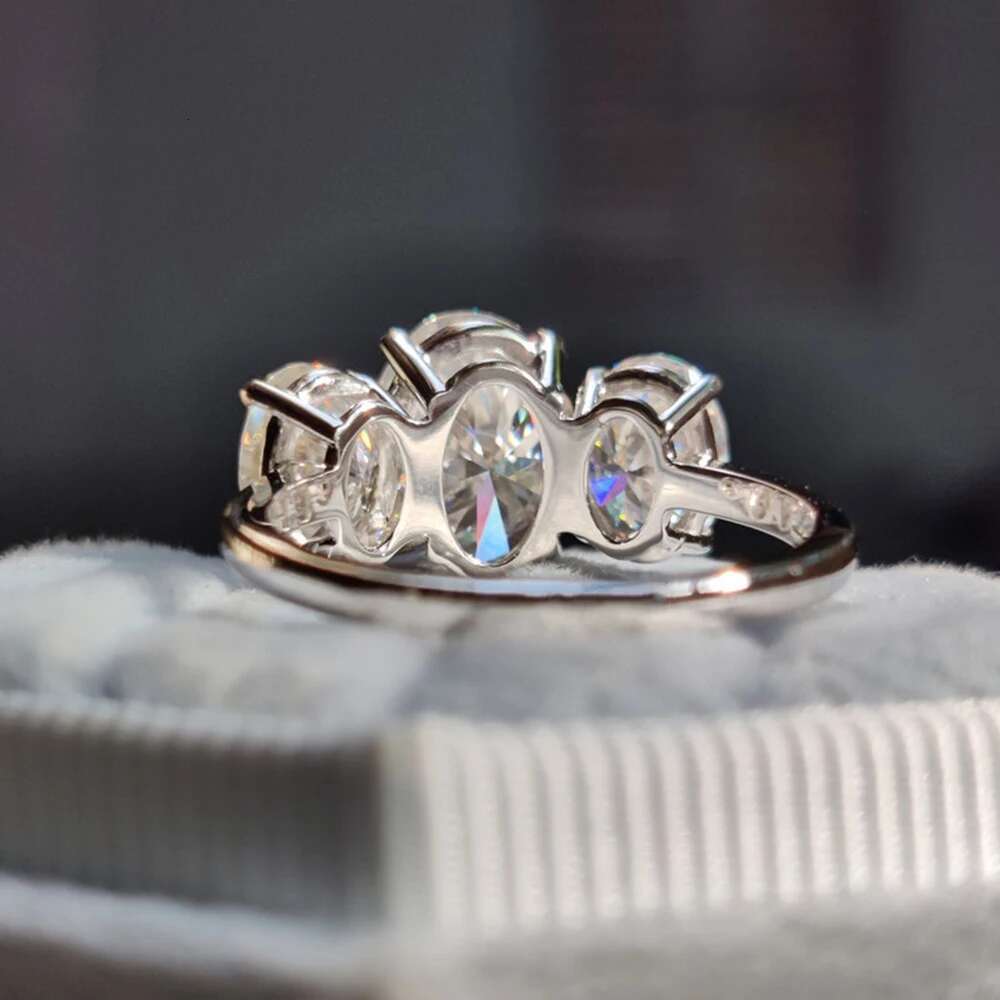6cttw Oval Cut All Moissanite Engagement Ring with GRA 925 Sterling Silver Three Stone Diamond Wedding Bands for Women Jewelry