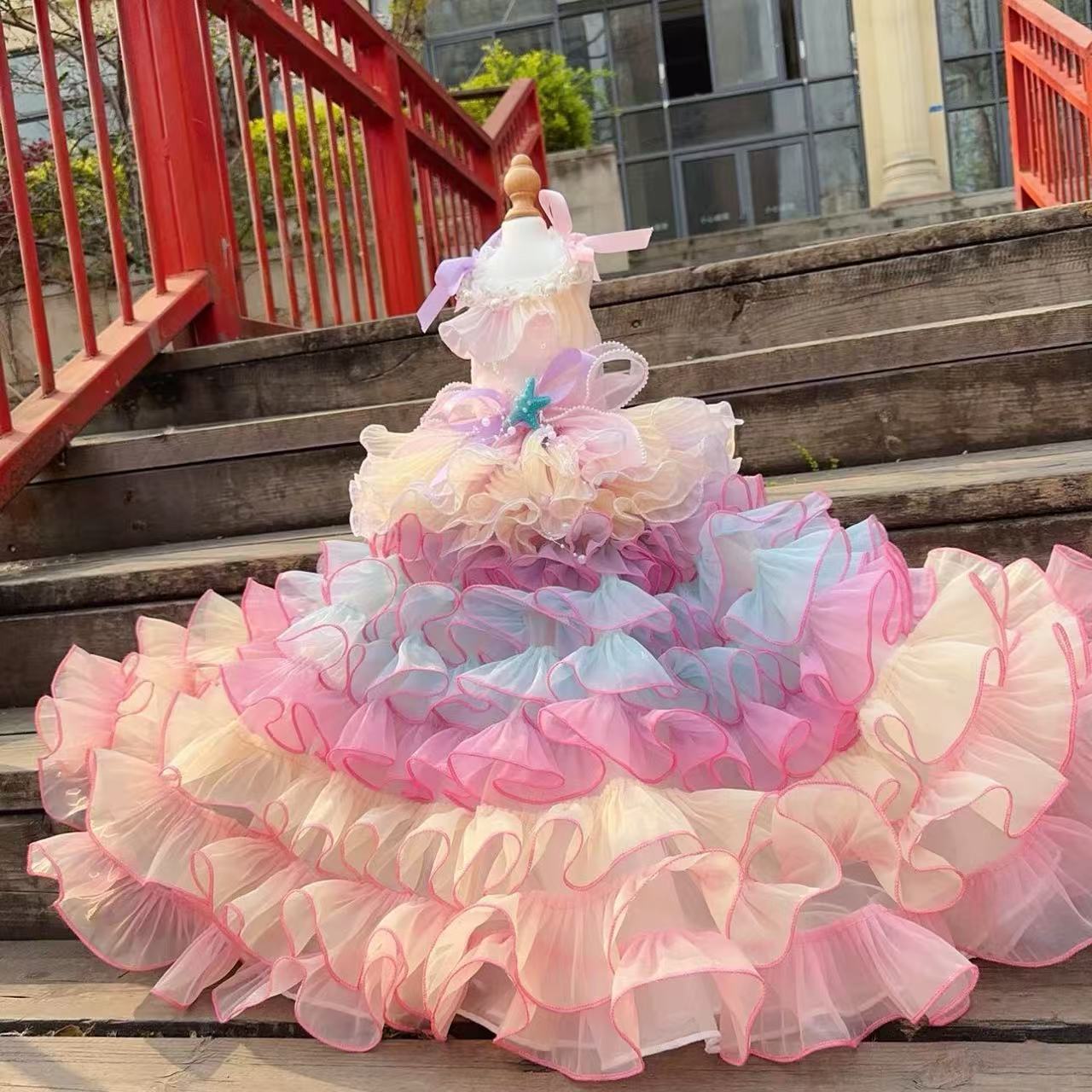 Adorable little pearl - a pink mermaid with detachable long and short versions, a beautiful trailing tail teddy bear foam pet dress