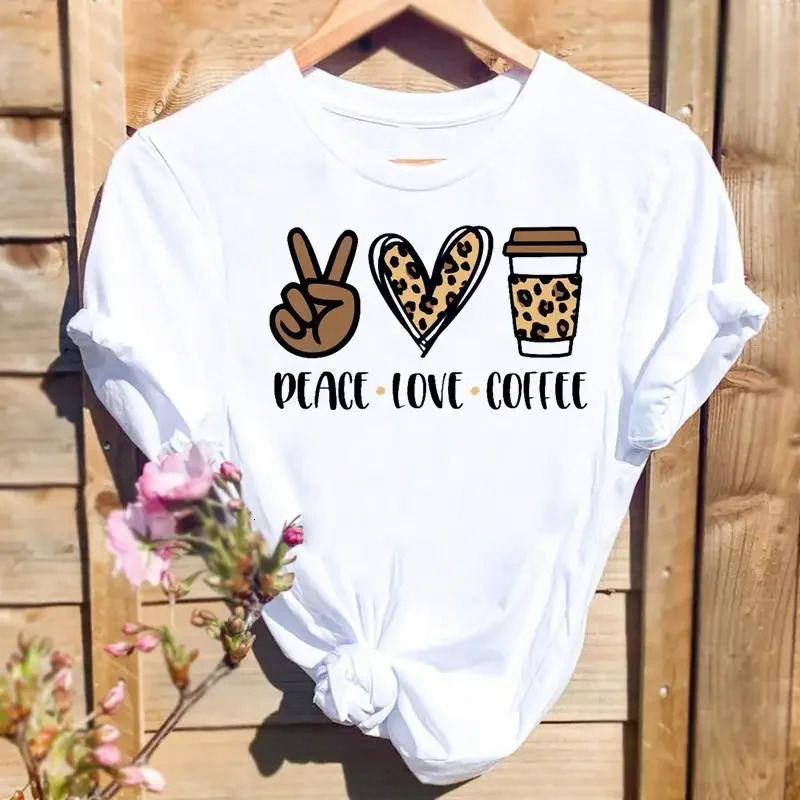 Women Leopard Love Heart Print T-shirts Fashion Graphic T Top Short Sleeve 90s Cute Spring Summer Shirt Female Tee T-Shirt 250517