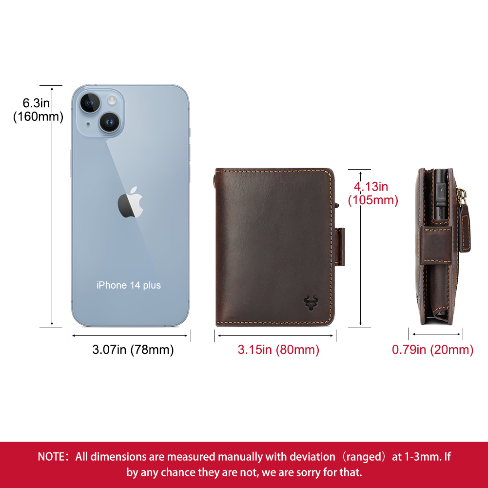 HUMERPAUL Pop-up Card Holder Genuine Leather Iron Wallets for Men RFID Protect Metal Cardholder Zipper Coin Purse with Chain