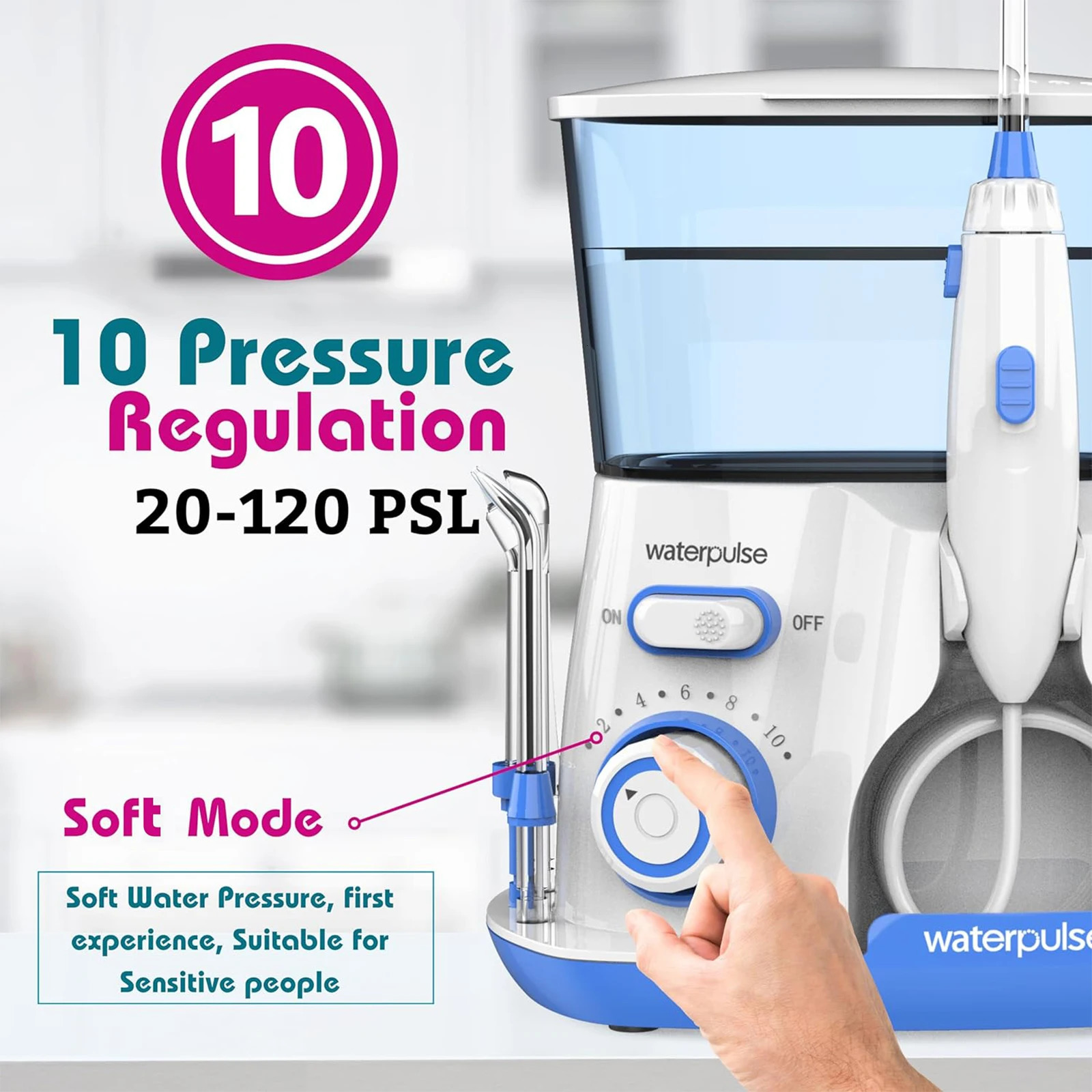 Waterpulse Electric Water Flosser Oral Irrigator 800ML Large Capacity Dental Hygiene Flossing Teeth Cleaner with 5x Tips 250519