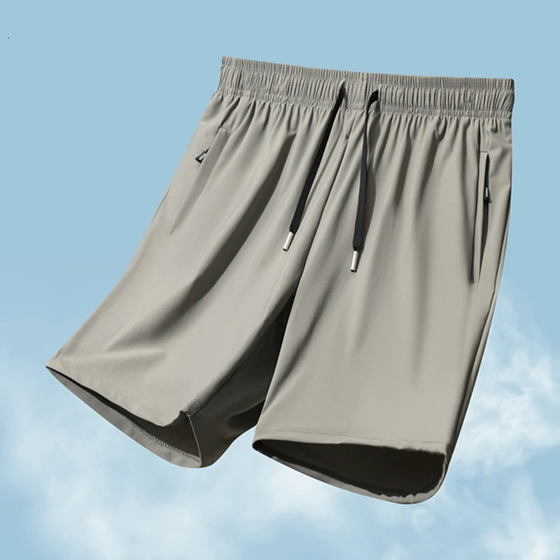 Mens beach shorts ice silk sports five quarter pants summer thin fit solid color versatile fitness running training pants 250519