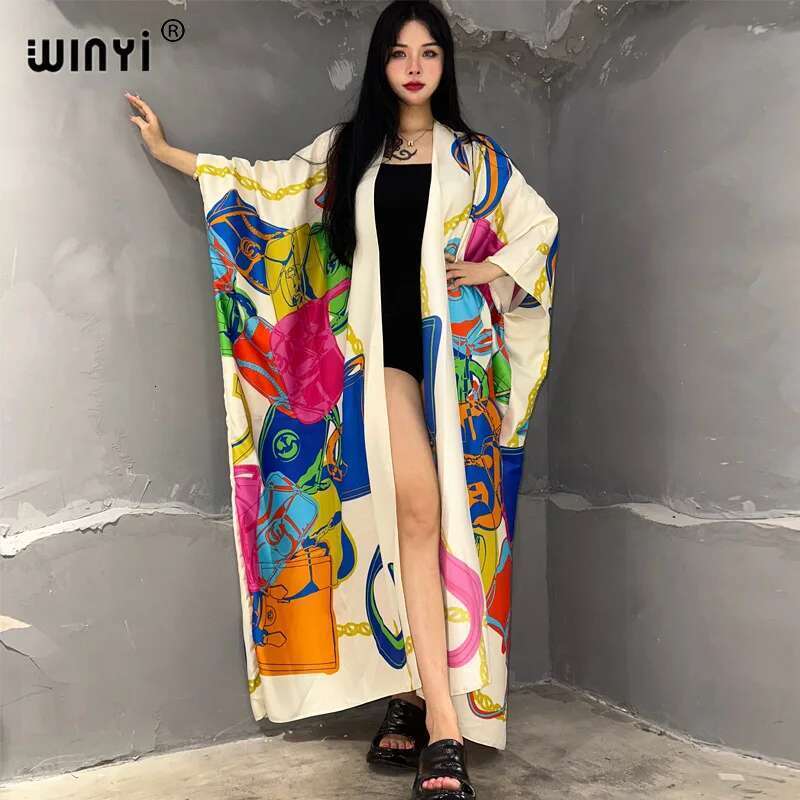 WINYI kimono Africa summer boho print cover-up long elegant coat beach outfits for women maxi dress