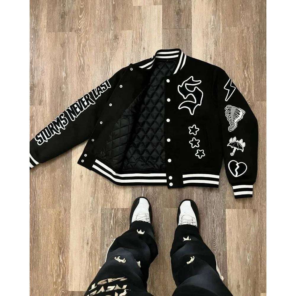 Retro Gothic Alphabet Embroidery Oversized Motorcycle Baseball Uniform Men's Y2K New Trend Haruku Hip-Hop Joker Jacket