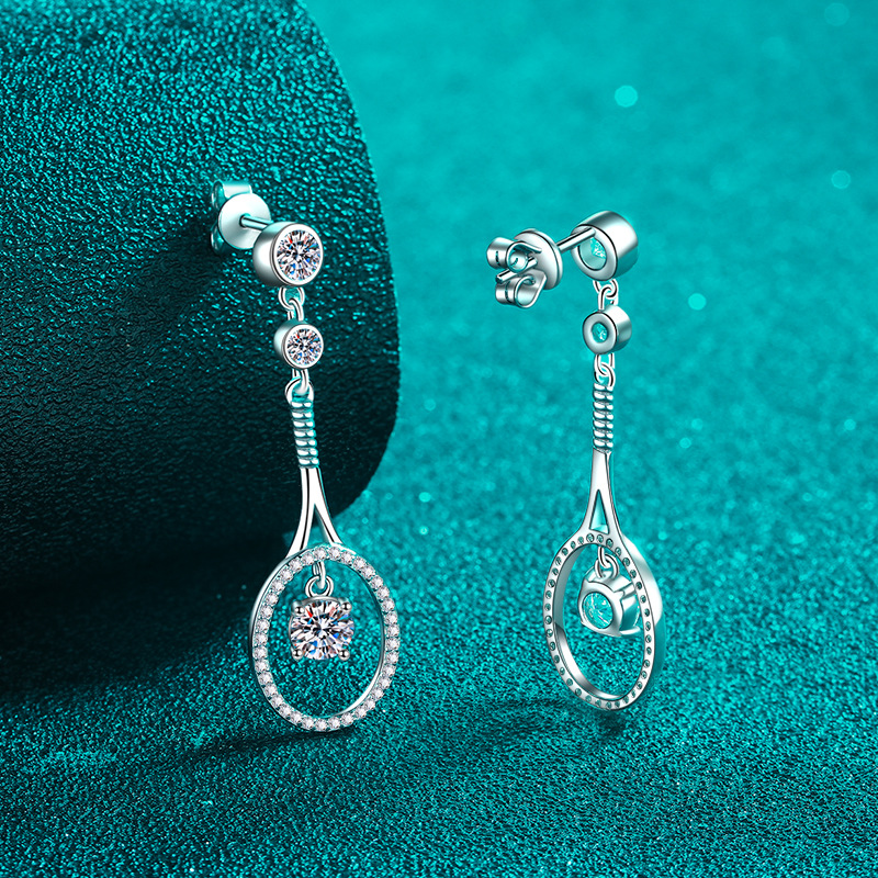 925 Sterling Silver PT950 Plated Moissanite Long Tassel Drop Earrings with Luxury Design