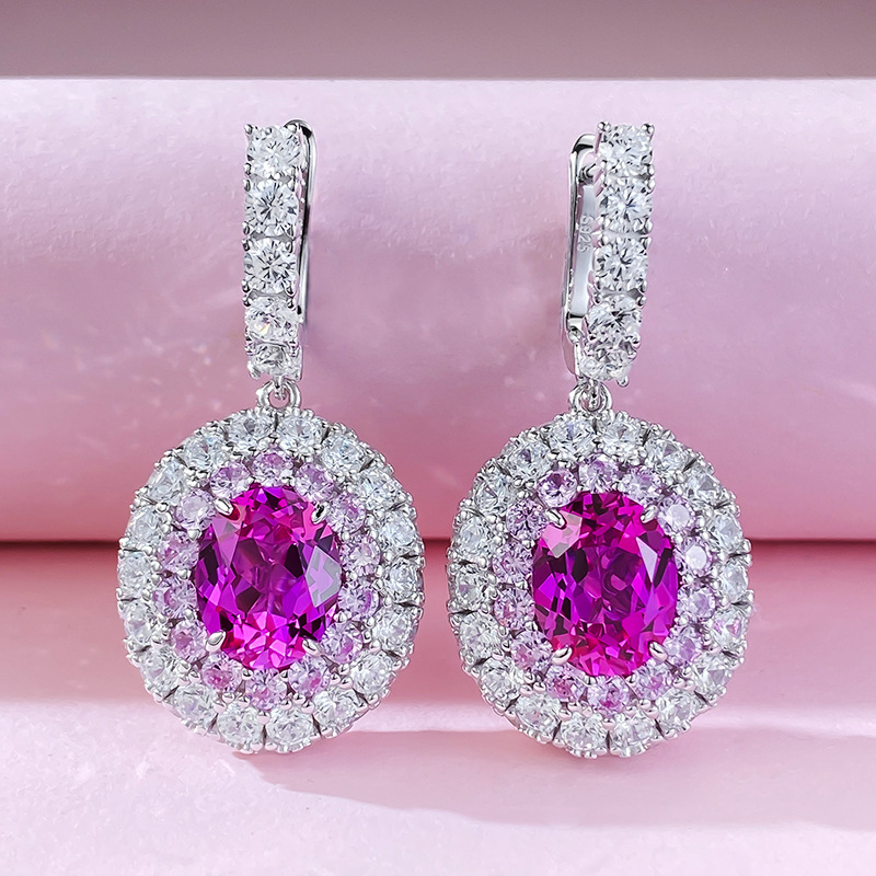Elegant S925 Silver Pink Sapphire Earrings - Oval Gemstone Drop Earrings for Women | Stylish Fashion Jewelry Wholesale