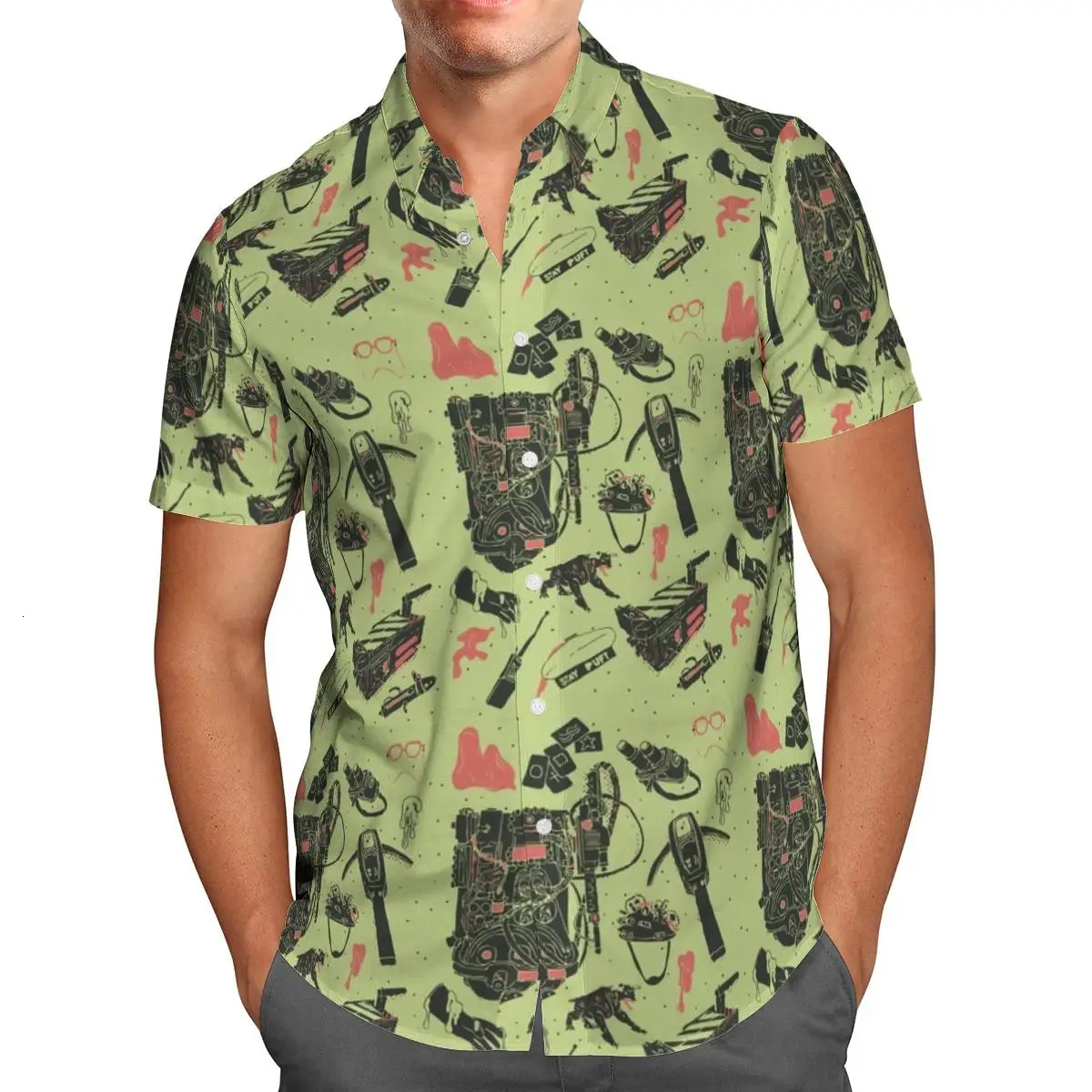 Oversized Streetwear 3D Anime Green Short Sleeve Hawaiian Shirt Mens Beach Summer 5XL Social Homme-863 250516