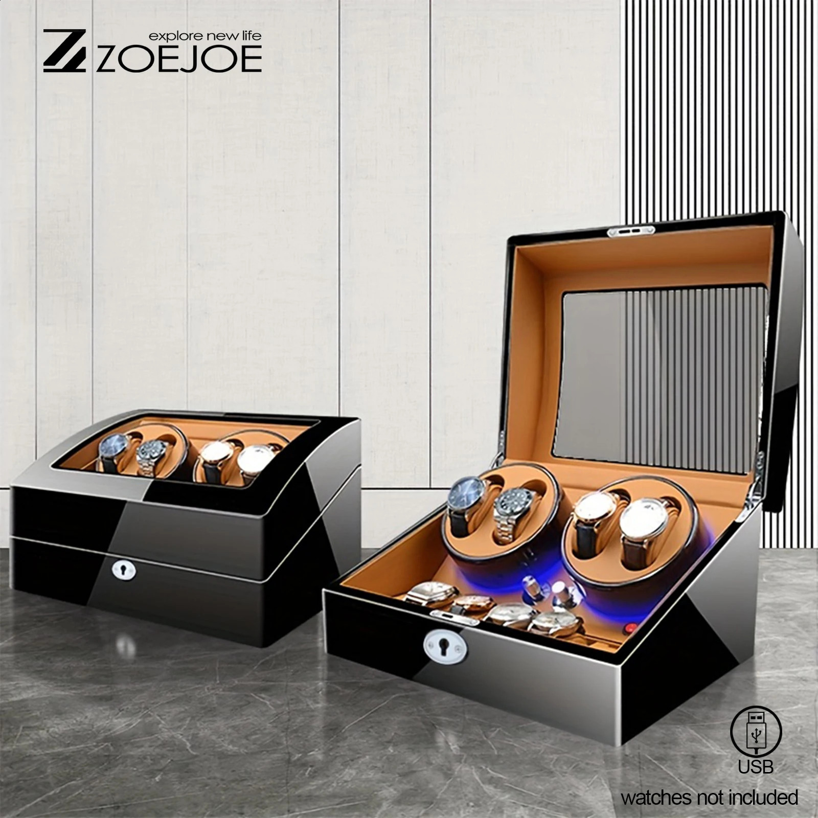 1pc Watch Winder Slots Safe Box with Quiet Motors Key Unlocking and LED Light Soft Pillow 250515