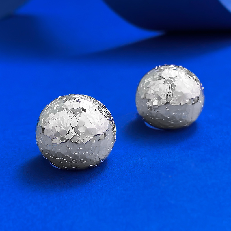 S925 Sterling Silver Hammered Finish Ball Earrings, Elegant and Modern Design, Perfect for Daily Wear and Special Occasions