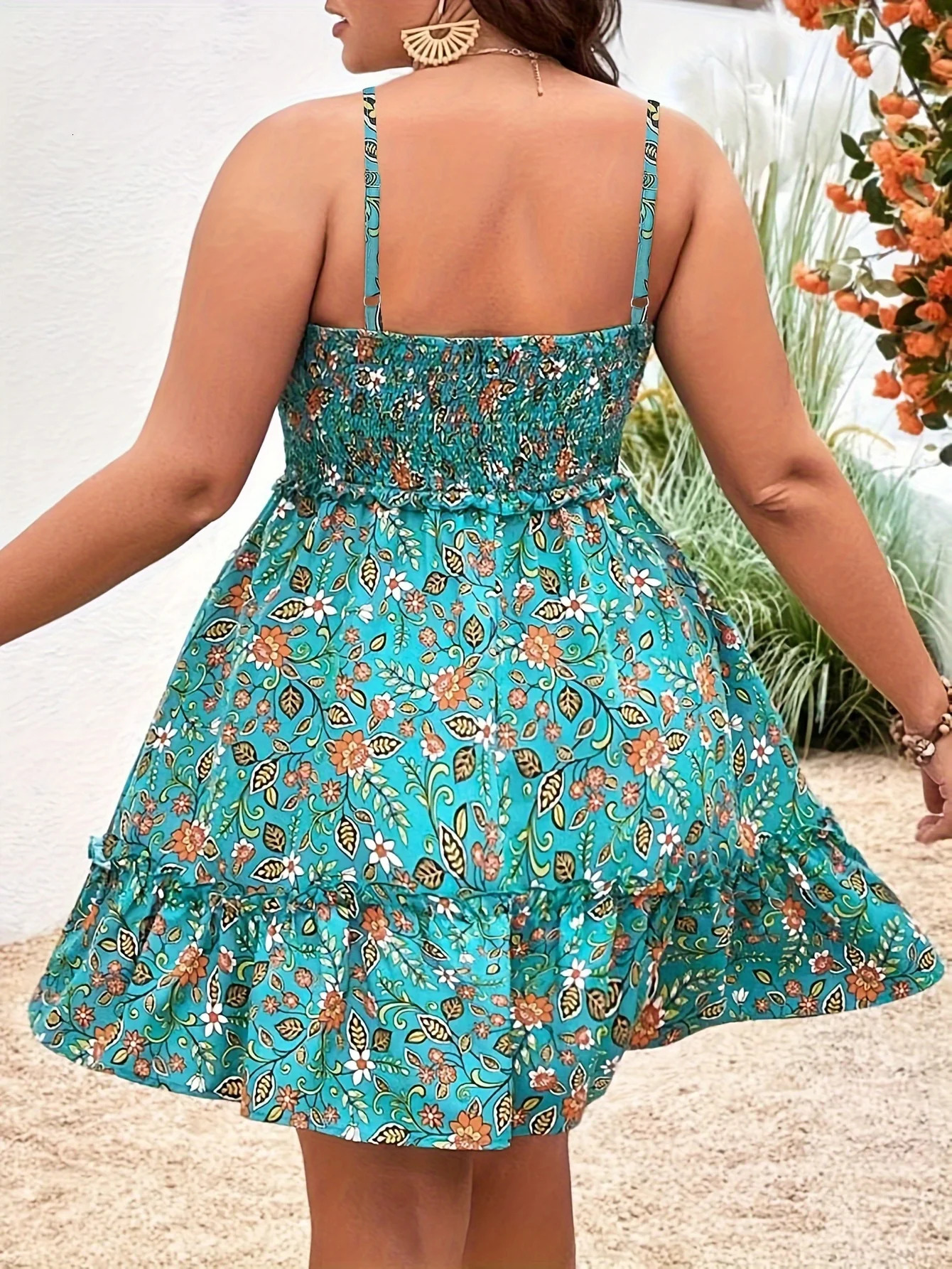 Plus Size Summer Women Elegant Floral Print Dress Vacation Vintage Casual Sleeveless Ruffle Sling Dresses 250520