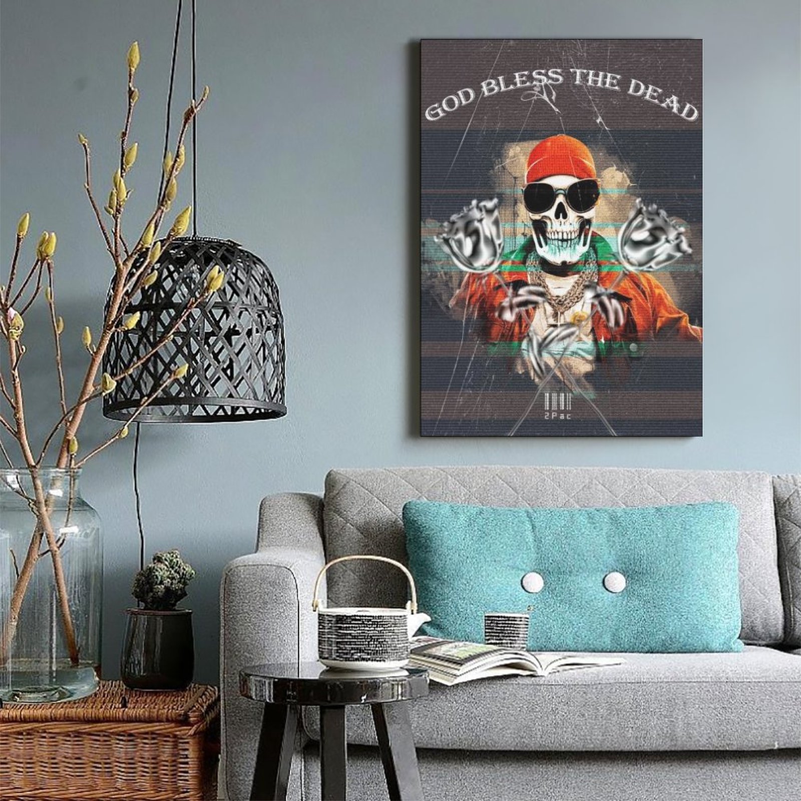 Painting Skull Music Poster Rapper Hiphop Singer Halloween Unframe-style Canvas Prints Wall Painting Wall Art Decor Print Picture
