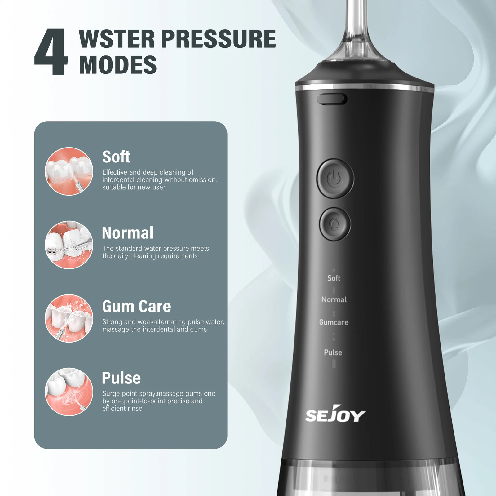 Sejoy Dental Oral Irrigator Water Flosser Thread Teeth Pick Mouth Washing Machine 4 Nozzels 4 Modes Magnetic Rechargeable 250520