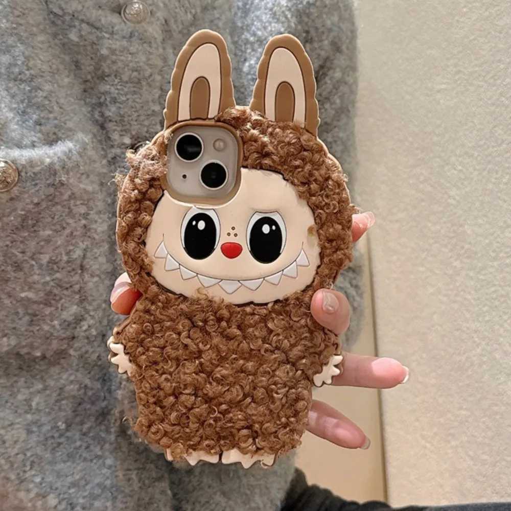 New 3D Cartoon Labubu Plush Phone Cases Shockproof Warm Soft Silicone Cover For iPhone 15 14 Plus 16 13 12 Pro Max Z250521