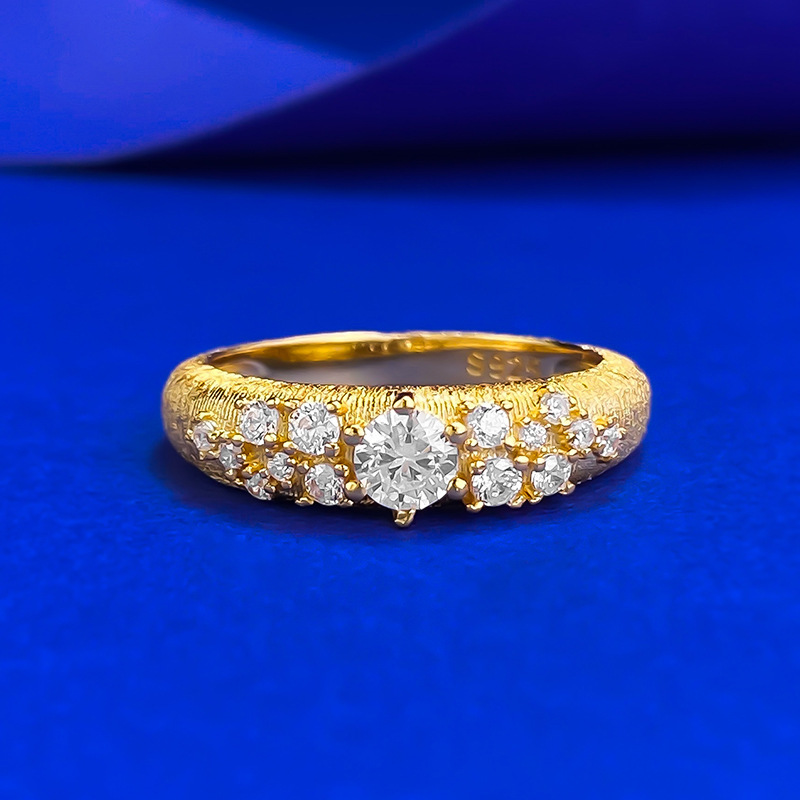 S925 Sterling Silver Gold Plated Starry Sky Ring, Elegant Luxury, Minimalist, Unique, High-end, for Special Occasions.
