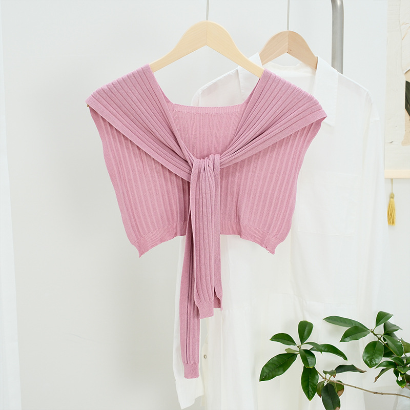 K786 Korean version of solid color striped ice silk shawl female thin style net celebrity matching air-conditioned room office false collar sunscreen 
