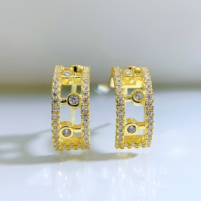 925 Sterling Silver Diamond-Studded Hollow Hoop Earrings, Vintage and Elegant Design for Women