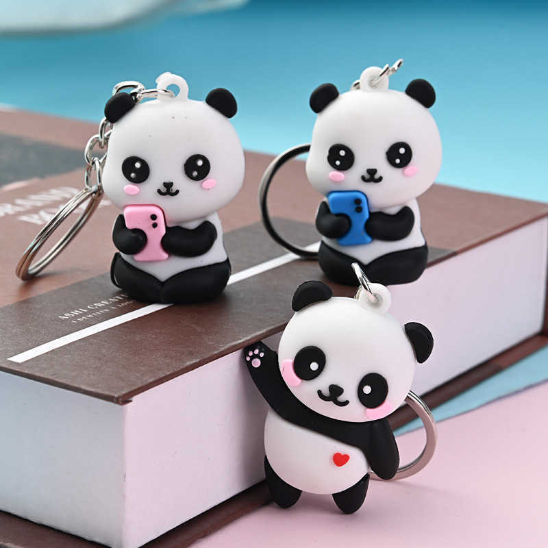 Cute national treasure panda cartoon keychain playful panda bag pendant push pendant small gift