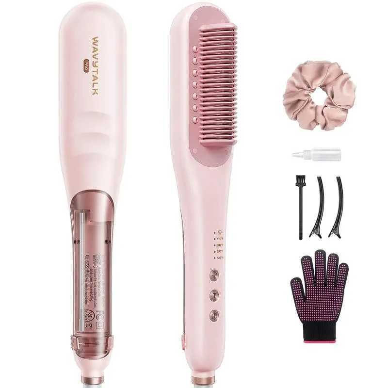 Wavytalk Steamline Pro Steam Hair Straightener Brush Hair Straightening Comb with Scrunchie and Glove W250521