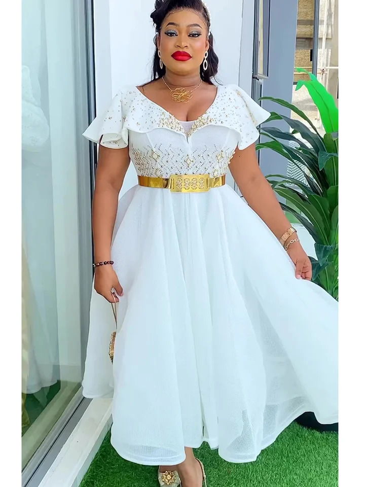 Plus Size African Wedding Party Dresses for Women Dashiki Ankara Evening Gown Elegant Turkey Outfit Robe Africa Clothes 250520