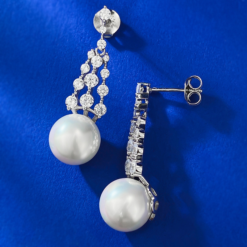 2025 New S925 Sterling Silver Dazzling Tassel Pearl Earrings with Zirconia for a Unique, Elegant Look